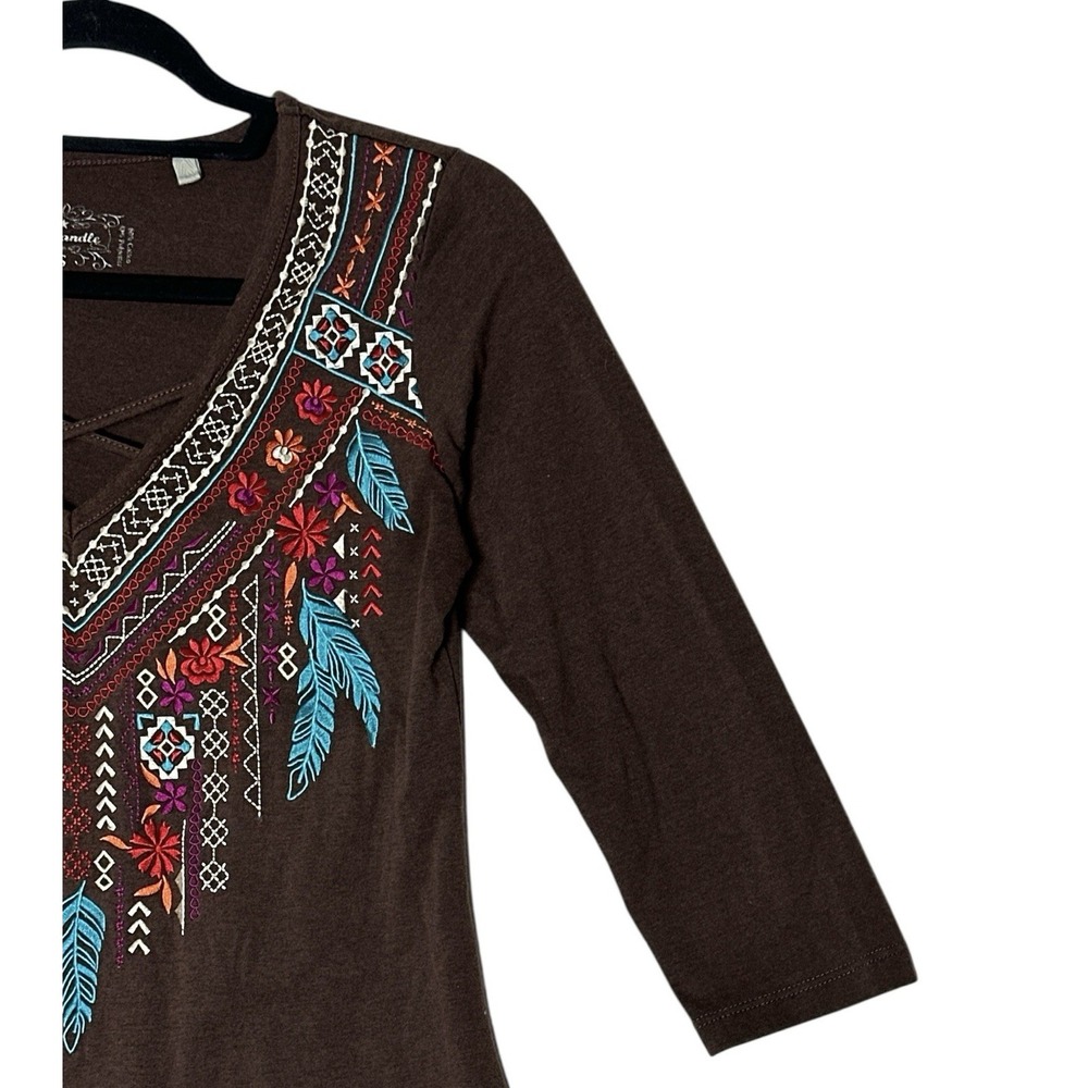 Panhandle Womens Top‎ Small Brown Floral Embroidered Long Sleeve Rodeo Cowgirl - Picture 7 of 7